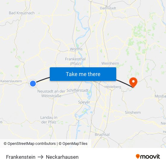 Frankenstein to Neckarhausen map