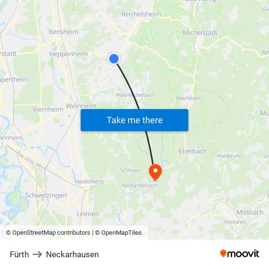 Fürth to Neckarhausen map