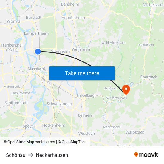 Schönau to Neckarhausen map