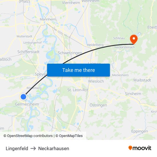 Lingenfeld to Neckarhausen map