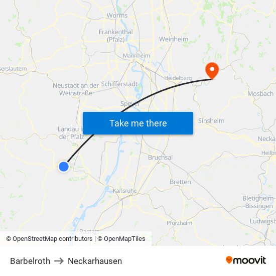 Barbelroth to Neckarhausen map