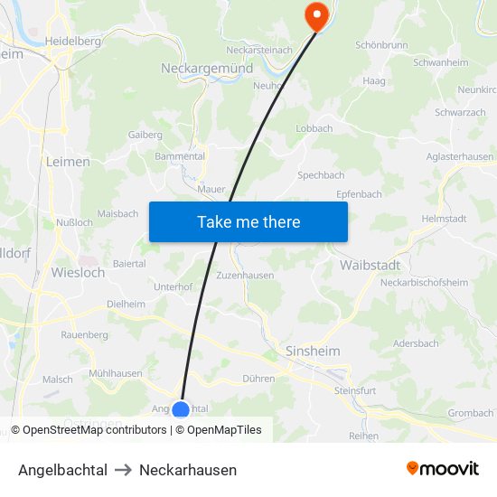 Angelbachtal to Neckarhausen map