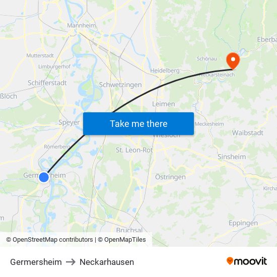 Germersheim to Neckarhausen map