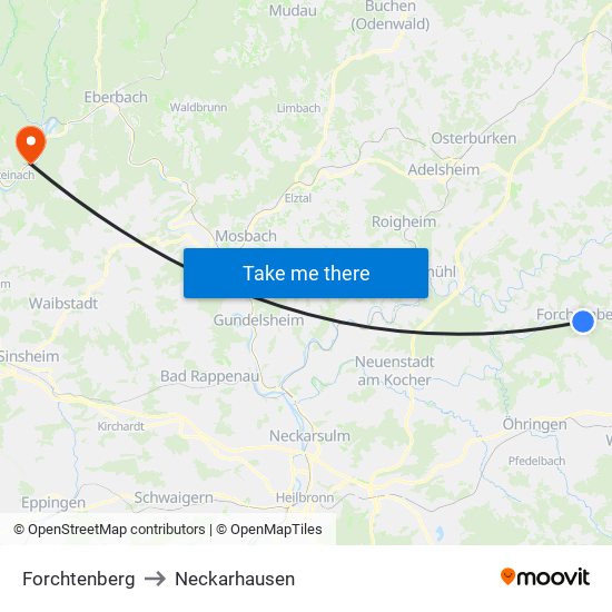 Forchtenberg to Neckarhausen map