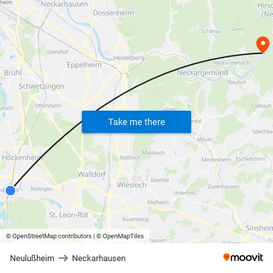 Neulußheim to Neckarhausen map