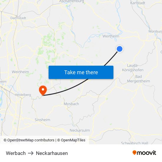 Werbach to Neckarhausen map