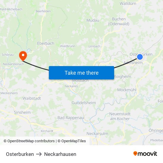 Osterburken to Neckarhausen map