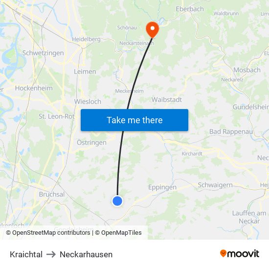 Kraichtal to Neckarhausen map