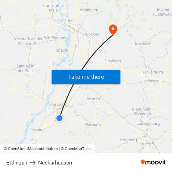 Ettlingen to Neckarhausen map