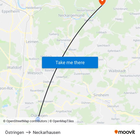 Östringen to Neckarhausen map