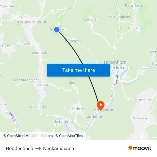 Heddesbach to Neckarhausen map