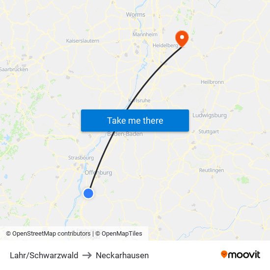 Lahr/Schwarzwald to Neckarhausen map