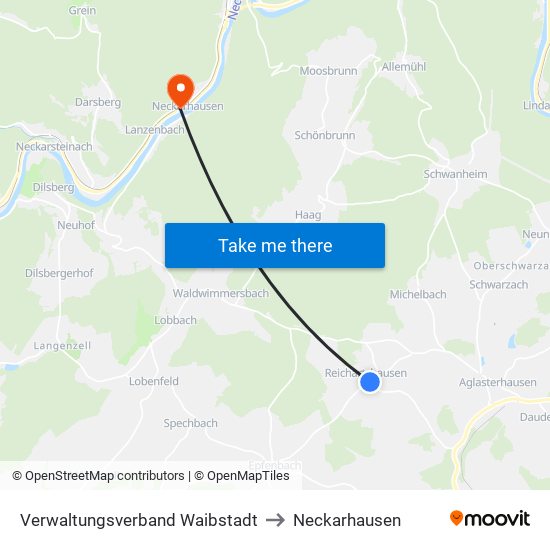 Verwaltungsverband Waibstadt to Neckarhausen map