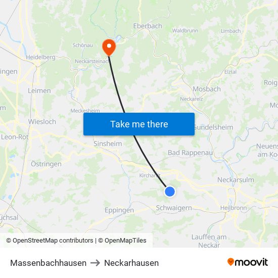 Massenbachhausen to Neckarhausen map