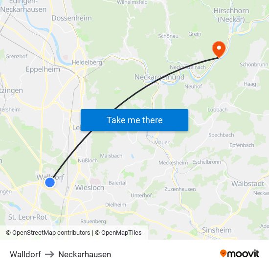 Walldorf to Neckarhausen map