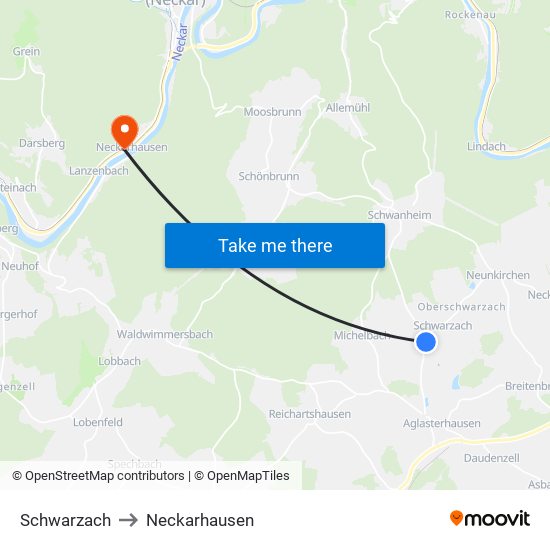 Schwarzach to Neckarhausen map