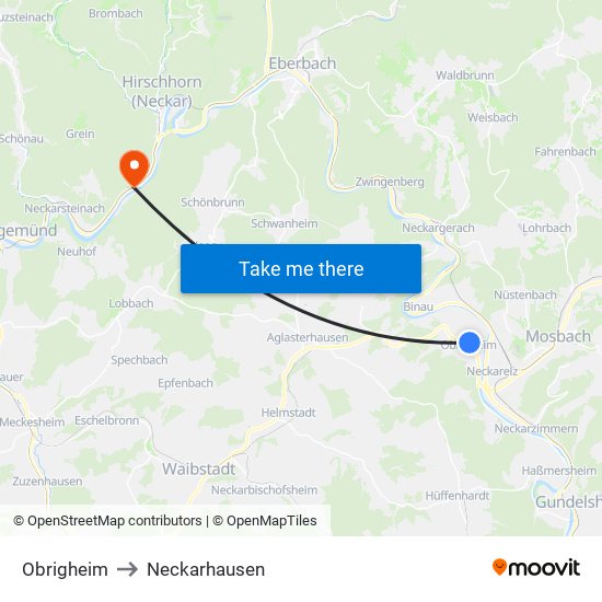 Obrigheim to Neckarhausen map