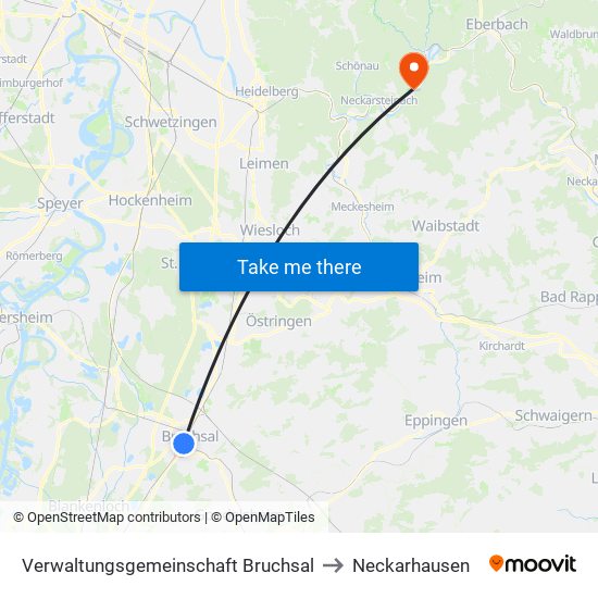 Verwaltungsgemeinschaft Bruchsal to Neckarhausen map