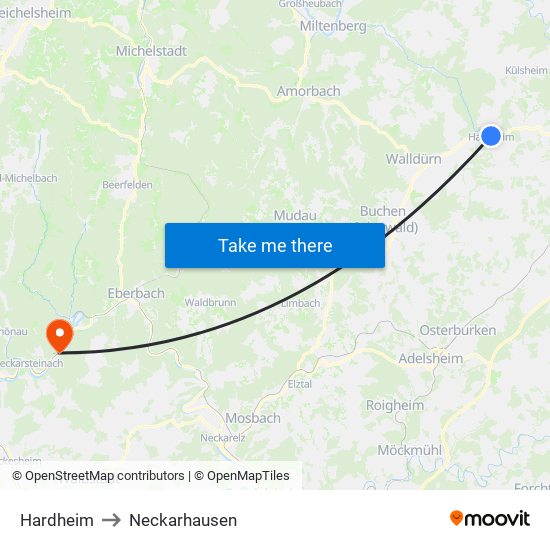 Hardheim to Neckarhausen map