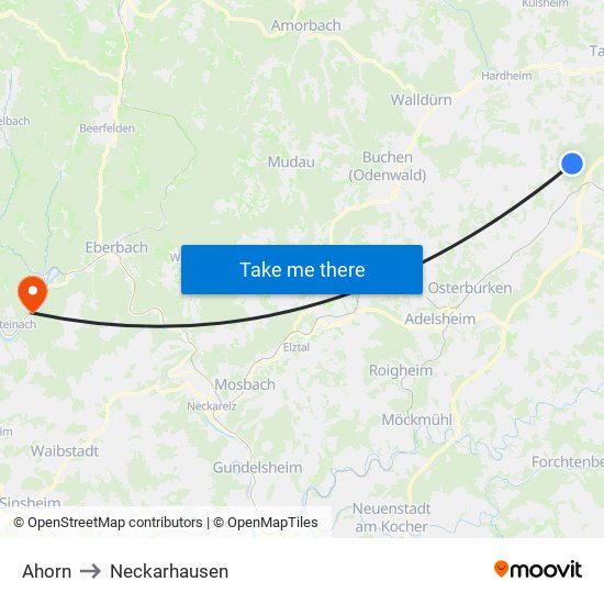 Ahorn to Neckarhausen map