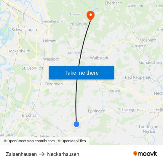 Zaisenhausen to Neckarhausen map