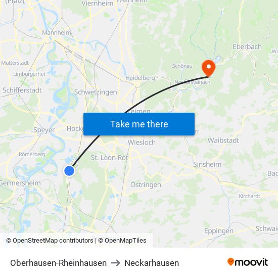 Oberhausen-Rheinhausen to Neckarhausen map