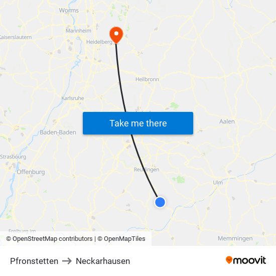 Pfronstetten to Neckarhausen map