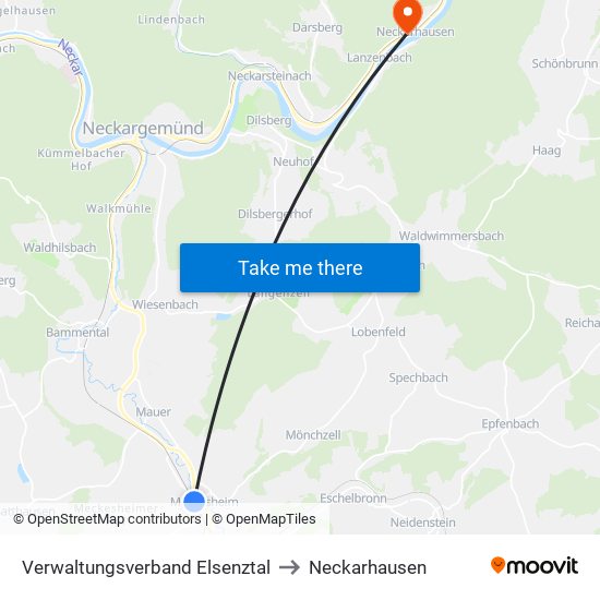 Verwaltungsverband Elsenztal to Neckarhausen map