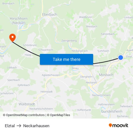 Elztal to Neckarhausen map