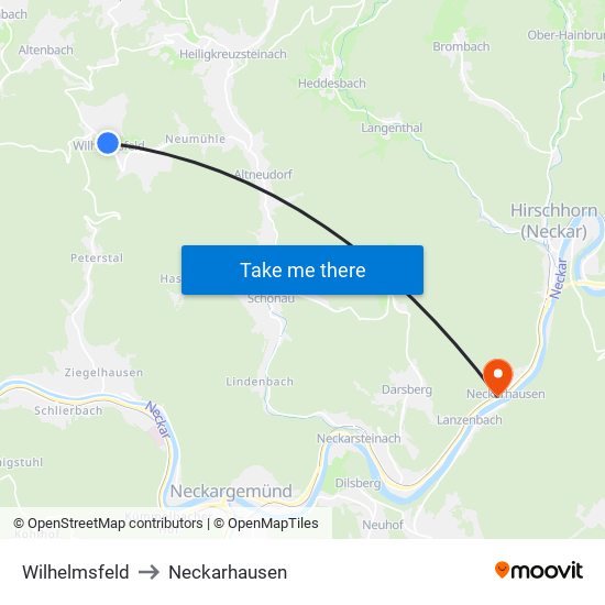 Wilhelmsfeld to Neckarhausen map