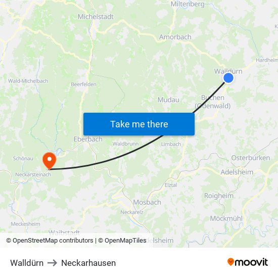 Walldürn to Neckarhausen map