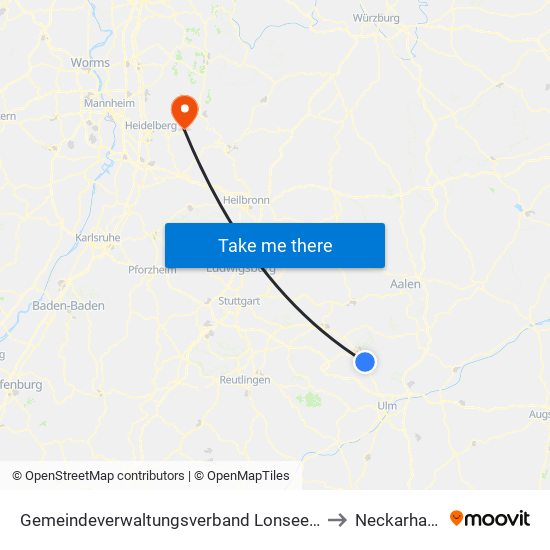 Gemeindeverwaltungsverband Lonsee-Amstetten to Neckarhausen map