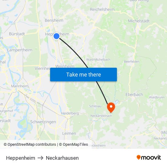 Heppenheim to Neckarhausen map