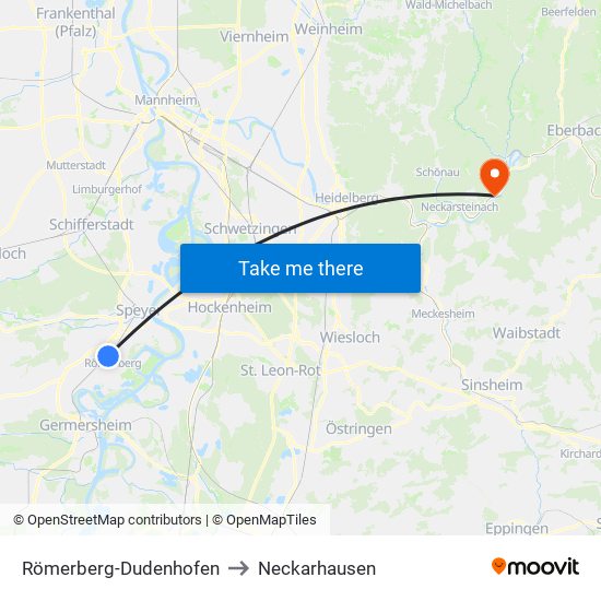 Römerberg-Dudenhofen to Neckarhausen map