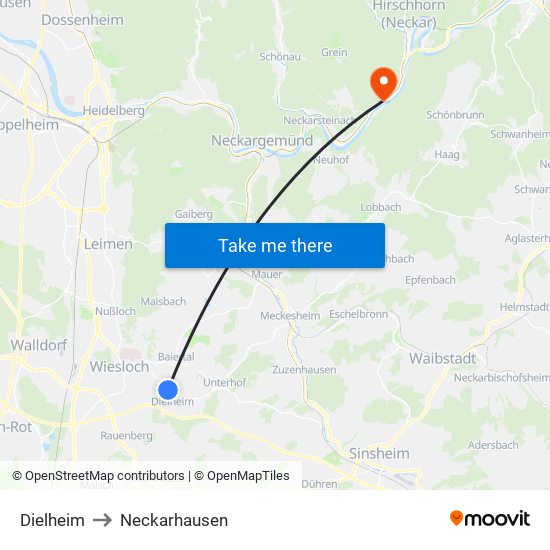 Dielheim to Neckarhausen map