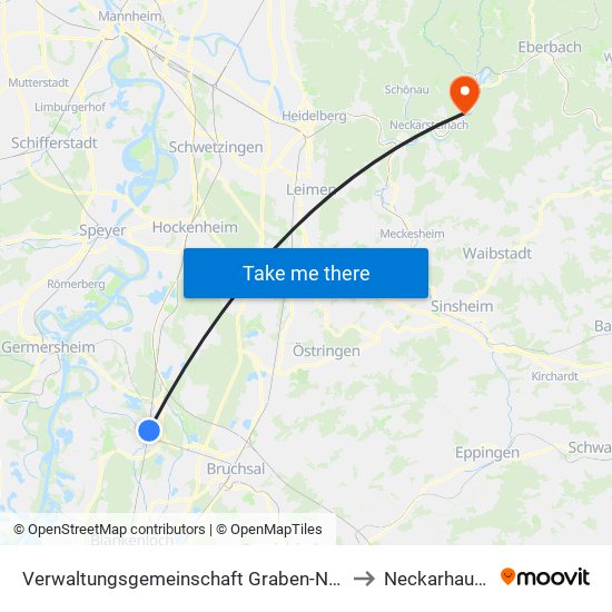Verwaltungsgemeinschaft Graben-Neudorf to Neckarhausen map