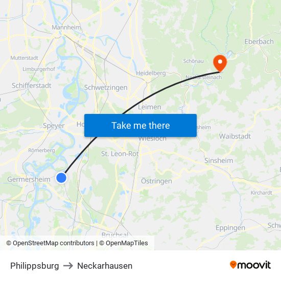 Philippsburg to Neckarhausen map