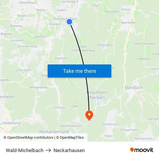 Wald-Michelbach to Neckarhausen map