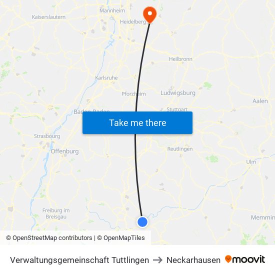 Verwaltungsgemeinschaft Tuttlingen to Neckarhausen map