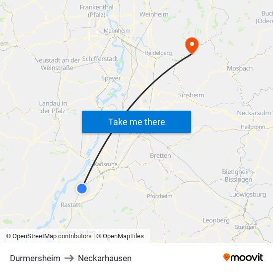 Durmersheim to Neckarhausen map
