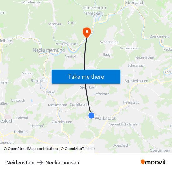 Neidenstein to Neckarhausen map