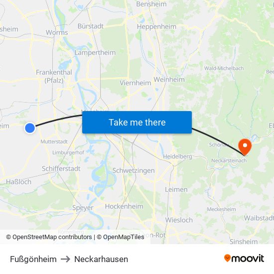 Fußgönheim to Neckarhausen map