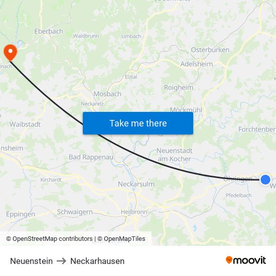 Neuenstein to Neckarhausen map