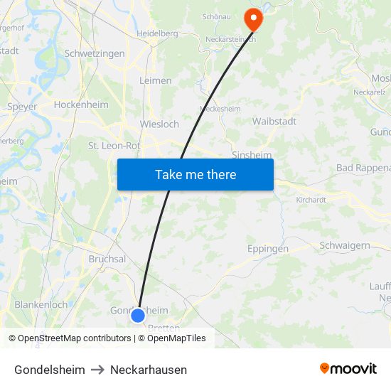 Gondelsheim to Neckarhausen map