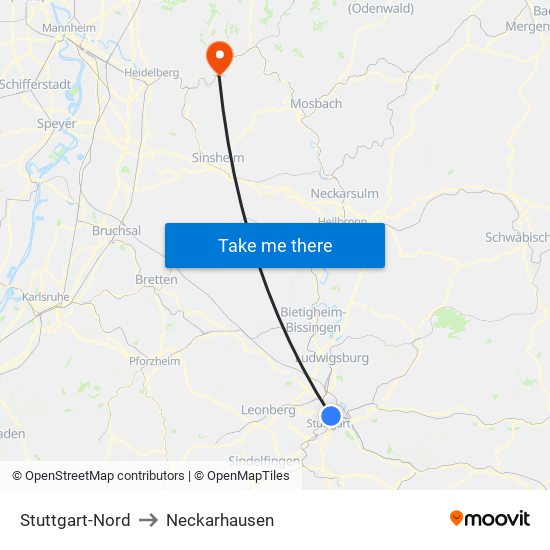 Stuttgart-Nord to Neckarhausen map