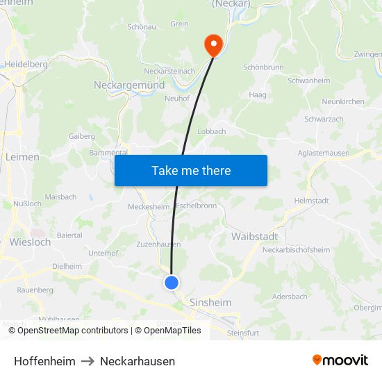 Hoffenheim to Neckarhausen map