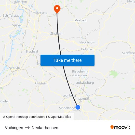 Vaihingen to Neckarhausen map