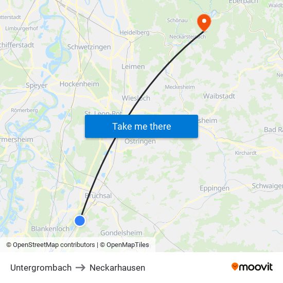 Untergrombach to Neckarhausen map