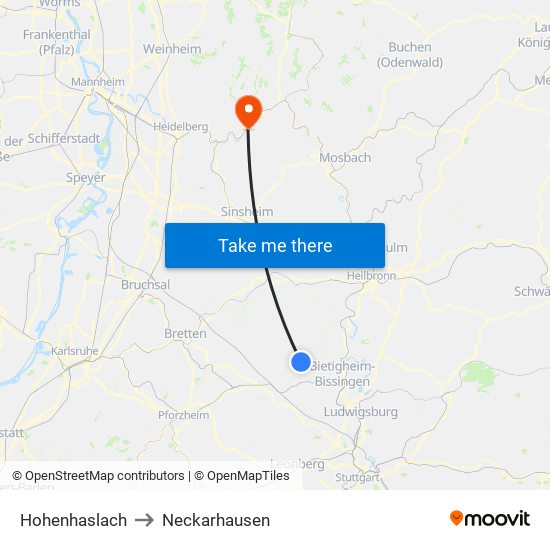 Hohenhaslach to Neckarhausen map