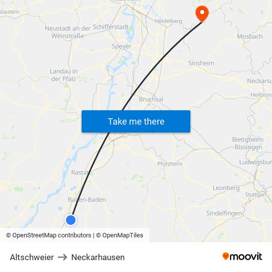 Altschweier to Neckarhausen map